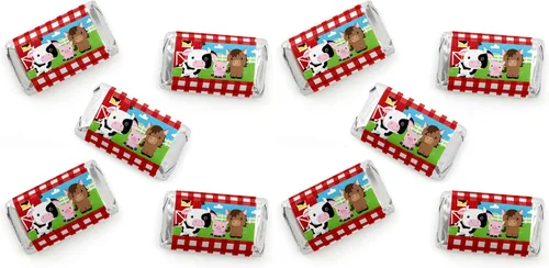 Vista 7 de Big Dot of Happiness Girl Farm Animals – Mini pegatinas para envoltorio de barra de caramelo, baby shower de granero rosa o fiesta de cumpleaños