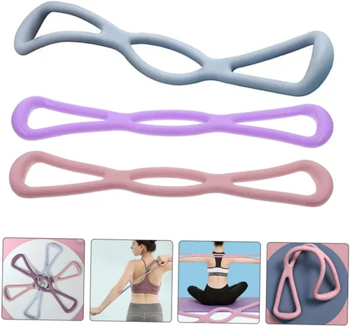 Vista 7 de 3 bandas elásticas de resistencia para yoga, para entrenamiento de cuerpo completo, pilates, fisioterapia con alta elasticidad y diseño en rosa