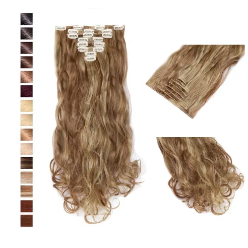 Vista 32 de S-noilite 8 piezas de extensiones de cabello largo con clip para mujer, extensiones de cabello sintético de doble trama, 18 pulgadas, #12H24 Honey