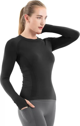 Vista 2 de MathCat - Camisetas de entrenamiento sin costuras para mujer, camisetas de yoga de manga larga, camiseta deportiva para correr, camiseta atlética
