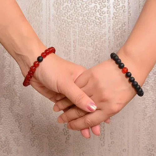 Vista 3 de AD Beads 2 pulseras elásticas de cuentas de distancia para él y para ella, pulsera de yoga de piedra natural