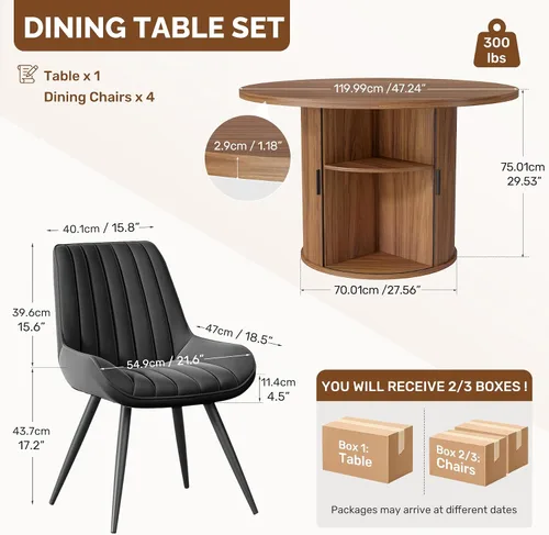 Vista 126 de Miereirl Moderno juego de comedor de 5 piezas para mesa redonda de madera de 4,31.5 pulgadas con estante de almacenamiento semiabierto y puerta