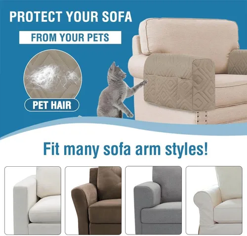 Vista 7 de Fundas para reposabrazos para sillas, juego de 2 fundas antideslizantes para brazos de sofá, para perros, gatos, resistente al agua, lavable