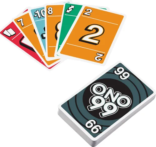 Vista 3 de Mattel Games Juego de cartas ONO 99 de The Makers of UNO para niños, adultos y familias, añade números y no pases más de 99