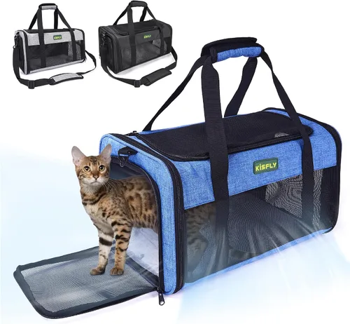 Vista 11 de Transportador para gatos y perros pequeños aprobado por aerolíneas de 17"x11"x9.5"– De lados suaves, bolsa de viaje plegable debajo del asiento