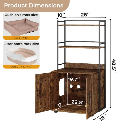 Vista 14 de GAOMON Caja de arena para gatos con almacenamiento de estantes, muebles ocultos 2 en 1 para baño, gabinete interior para gatos, caja oculta