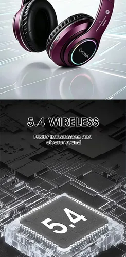 Vista 7 de Bluetooth sobre laoreja, tiempo de reproducción de 24horas y 6 modos de muisica ecualizados, auriculares inalambricos con microfono Rosa
