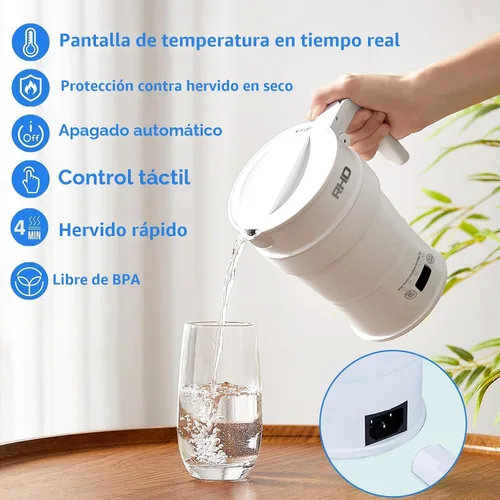 Vista 3 de Tetera eléctrica plegable de viaje, hervidor de agua caliente de 700ML con panel multifuncional, hervidor de agua pequeño plegable con mantener