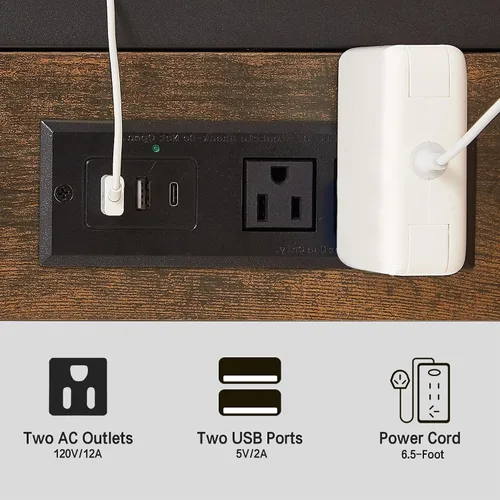 Vista 6 de Vagusicc Mesa auxiliar en forma de C con estación de carga, mesa auxiliar pequeña para sofá con salidas y puertos USB para sala de estar