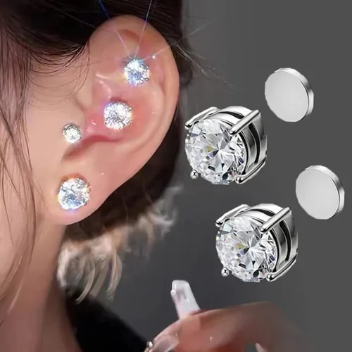 Vista 8 de Konix DiamondCut - Aretes de magneterapia de linfa desintoxicación de linfa Metizpro 4 unidades Oro rosa Acero inoxidable Plata