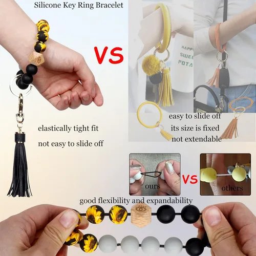 Vista 4 de BIHRTC - Pulserallavero para enganchar las llaves del auto, brazalete con cuentas de silicona para mujer