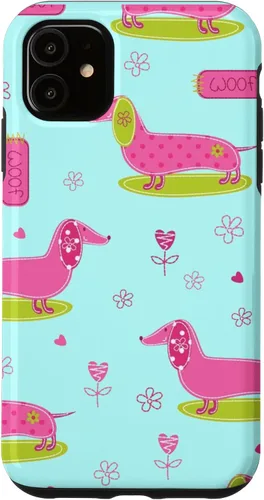 Vista 7 de Funda para iPhone 13 Dachshund Pattern turquoise Flowers Weiner Dog Lover
