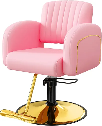 Vista 19 de Silla de salón profesional Baasha completamente negra, silla de estilo hidráulica de lujo con cuero PU suave, cojín de espuma de alta densidad, giro