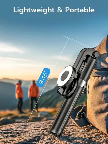 Vista 9 de USKEYVISION Palo de Selfie Magnético con Trípode, Luz y Control Remoto, Trípode para Teléfono con Soporte Magnético para Magsafe, Soporte Giratorio