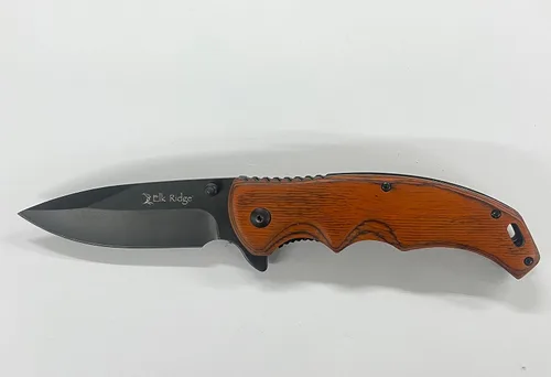 Vista 2 de Blue Steel Navaja de bolsillo personalizada grabada con láser con hoja lavada a la piedra, mango de madera marrón con clip de bolsillo, regalos