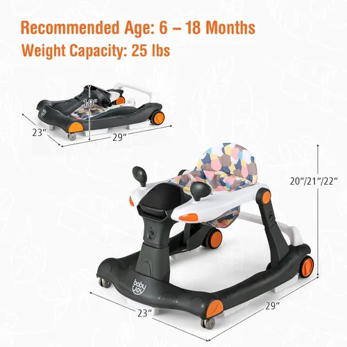 Vista 7 de BABY JOY Andador de bebé 2 en 1, caminador de actividad plegable con altura y velocidad ajustables, música, luces, espejos, cojín de asiento