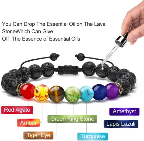 Vista 3 de M MOOHAM - Pulseras de piedra natural para hombre, ojo de tigre de 516 de pulgada, ágata mate, piedra de lava, regalos para niños y adolescentes