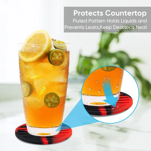 Vista 4 de Paquete de 6 posavasos para bebidas con soporte, tapete de silicona antideslizante, posavasos de goma vivos para bebidas calientes o frías, se