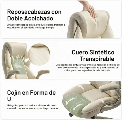 Vista 5 de EUREKA ERGONOMIC Galene - Silla de oficina ejecutiva, color beige Blanco sucio