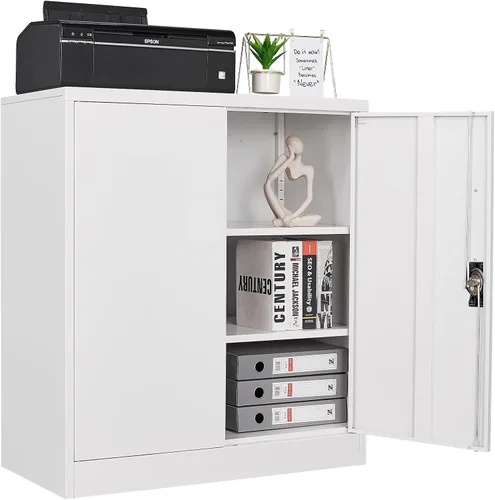 Vista 12 de Armario de almacenamiento de metal con 2 puertas, gabinete de almacenamiento de acero con cerradura con 2 puertas y estantes ajustables, gabinete