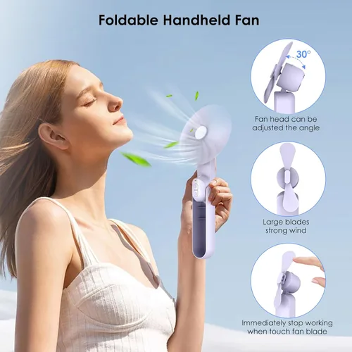 Vista 3 de Ohjoin Mini ventilador de mano portátil 4 en 1, ventilador de viaje plegable personal, pequeño ventilador de mano para pestañas faciales, recargable