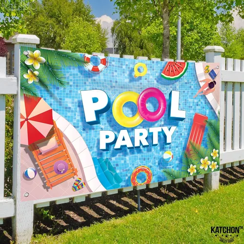 Vista 8 de KatchOn, Fondo extragrande para fiesta en la piscina, 72 x 44 pulgadas, pancarta de fiesta en la piscina para decoraciones de fiesta de piscina
