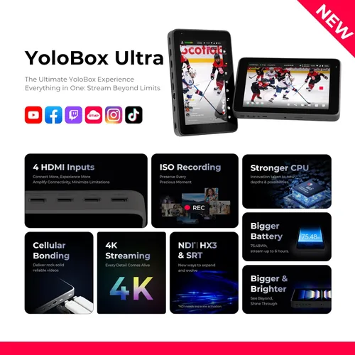 Vista 2 de YoloLiv YoloBox Ultra, El Equipo de Transmisión en Vivo NDI Horizontal/Vertical Definitivo, Conmutador Monitor Codificador Grabador, para Facebook