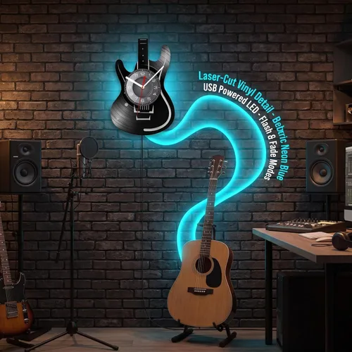 Vista 6 de Reloj de pared de guitarra de 12 pulgadas con 7 modos luminosos, regalo Con luz
