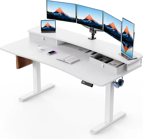 Vista 14 de HUANUO - Escritorio eléctrico de pie de 32 x 21 pulgadas con 2 cajones, compatible con montaje con abrazadera en C, escritorio de computadora