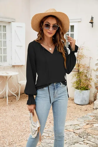 Vista 3 de SimpleFun Blusa de verano de manga corta con cuello en V floral para mujer