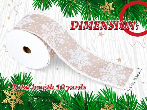 Vista 2 de Whaline Cinta de copo de nieve de Navidad con borde con alambre, cinta blanca de invierno de 2.5 pulgadas con rebabas, suave, rústica, natural