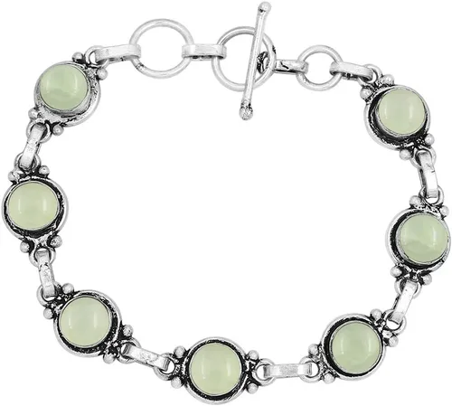 Vista 86 de Round Shape Natural & Synthetic Gemstones Silver Plated Bracelets for Women - Vintage Bohemian Style Handmade Birthstone Adjustable Link Bracelet