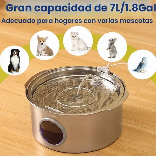 Vista 6 de PawsPik Fuente de agua para perros de acero inoxidable ultra silenciosa, 1.8 galones