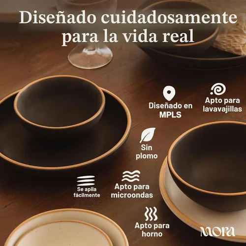 Vista 4 de MORA Juego de 4 cuencos pequeños de cerámica de 16 onzas, aptos para microondas, horno y lavavajillas, cosecha