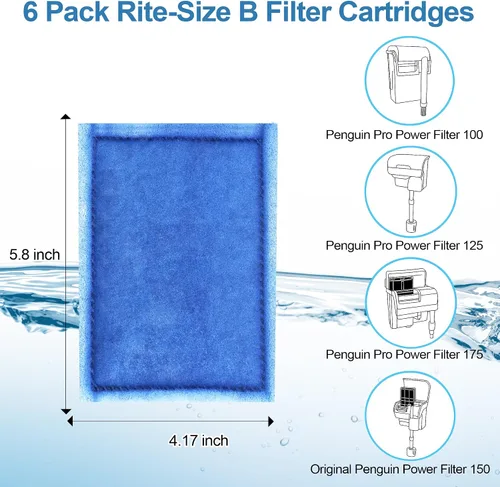 Vista 3 de Nebulist Paquete de 6 cartuchos de filtro tamaño B compatibles con filtros de alimentación MarineLand Penguin PRO 100/125/175 y filtro