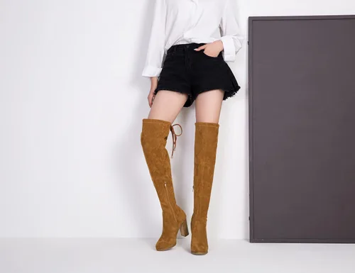 Vista 5 de Vepose Botas de gamuza con tacón grueso 996 para mujer, con plataforma y tacón grueso de 3.9 pulgadas