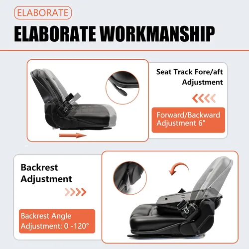 Vista 2 de Asiento universal de carretilla elevadora, asiento de tractor con cinturón de seguridad, respaldo ajustable e interruptor de posición del operador