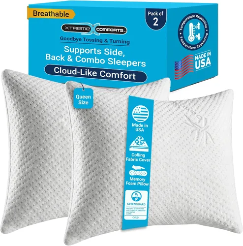 Vista 10 de Xtreme Comforts Almohadas de cama para dormir (paquete de 2) Almohadas ajustables de espuma viscoelástica triturada con funda de enfriamiento