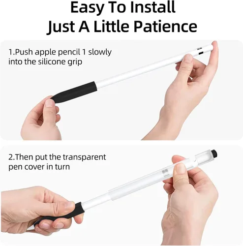 Vista 6 de Compatible con Apple Pencil de 1ª generación, funda de silicona antideslizante, [con 10 fundas de punta de silicona] para Apple Pencil de 1ª Negro