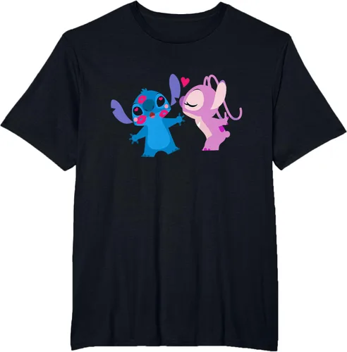 Vista 39 de Disney Stitch and Angel - Camiseta para el día de San Valentín Negro