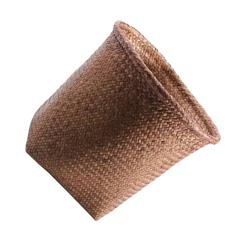 Vista 4 de Papelera de ratán tejida con paja, cesta de basura de oficina, diseño de paja natural, seguro y fácil de usar