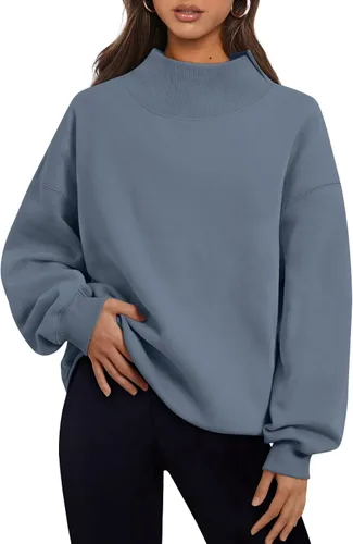 Vista 12 de Trendy Queen Sudaderas de cuello alto para mujer, de gran tamaño, trajes de Albaricoque