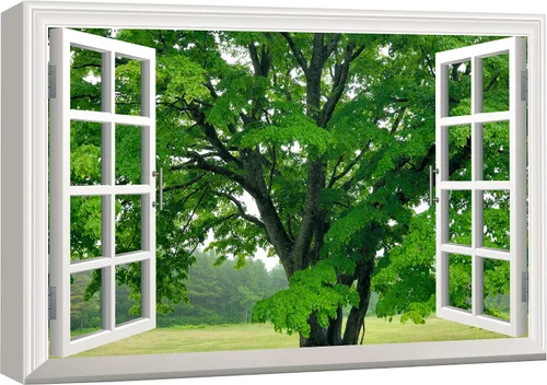 Vista 20 de wall26 - Cuadro en lienzo para pared, vista de ventana, río neón turquesa, rápido, bosque, lago, arroyo, naturaleza salvaje, fotografía, realismo