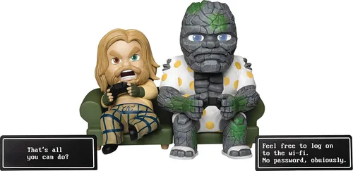 Vista 2 de Beast Kingdom San Diego Comic-Con 2021 Exclusive Avengers: Endgame: Bro Thor & Korg MEA-025 Mini figura de ataque de huevo, multicolor