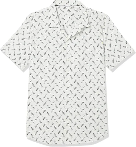 Vista 6 de Tienda Essentials Camisa de algodón vacacional para hombre, manga corta ajustada