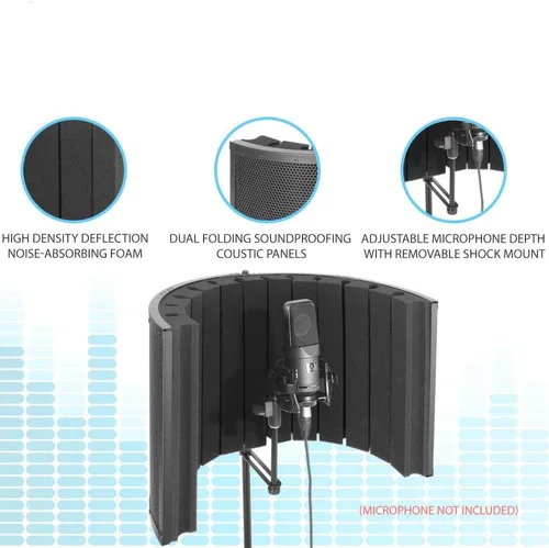 Vista 6 de Pyle Usa Mini cabina de grabación vocal portátil – Uso con micrófono estándar, filtro de ruido de aislamiento protector de reflexión para audio