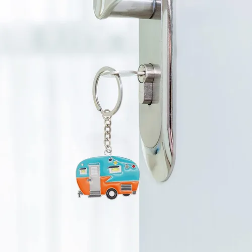 Vista 3 de 2 llaveros Happy Camper, encantadora llave de campista, juego de llaveros para pareja, llavero de regalo (azul + amarillo), Amarillo