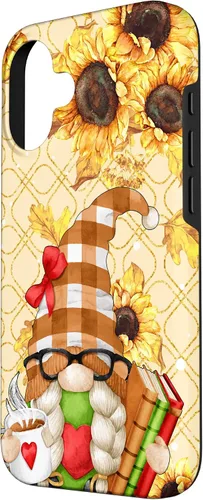 Vista 2 de Sunflower Gnome with Books for Tea Lover Librarian Reading Case for iPhone 16