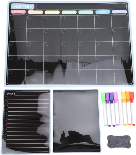 Vista 6 de 3 in 1 Magnetic Dry Erase Board Planner Set, with 8 Color Markers, Eraser, for Fridge