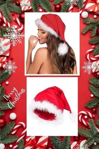 Vista 2 de Lencería de Navidad para mujer, disfraz sexy de Papá Noel, conjunto de Navidad con sombrero, 3 piezas